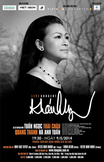 Khanh Ly sẽ trình diễn ngày 09/05/2014 tại Hà Nội