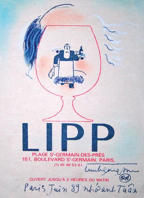 Chân dung nhà văn Nguyễn Tuân - ký họa trên tấm thực đơn nhà hàng Lipp ở Paris (1989)